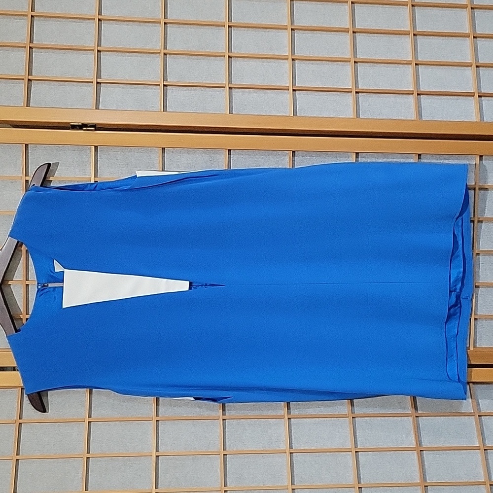 Mason bright blue silk dress with white accents and cutouts
